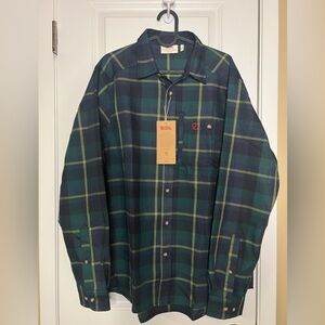 Mens FjallRaven Fjallglim Flannel Shirt Button Up Green Plaid NWT Medium